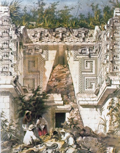 Palácio dos governadores, Uxmal, Yucatan, México, 1844 (lito colorido) de Frederick Catherwood